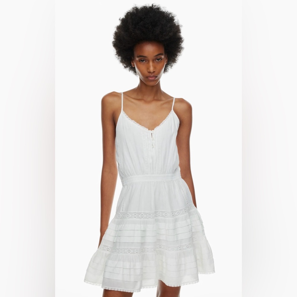NWT Aritzia Cotton white sun dress buttons cotton Aline flare xl little moon